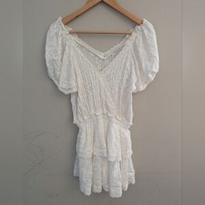 Isabelle's Cabinet White Eyelet Lace Ruffle Tiered Mini Dress Size S